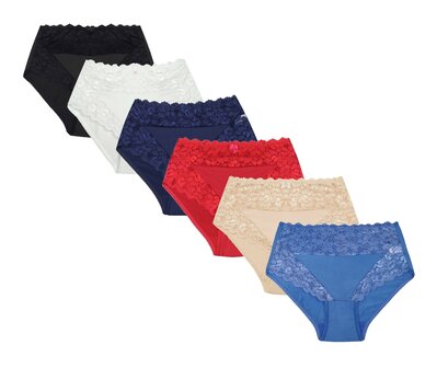 6-Pack J&amp;C Dames tailleslip met kant H805 Mix