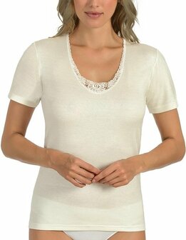 Dames kanten thermo shirt Entex met korte mouw Creme