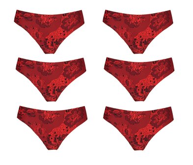 6-pack J&amp;C Naadloze dames string 1704 rood geprint