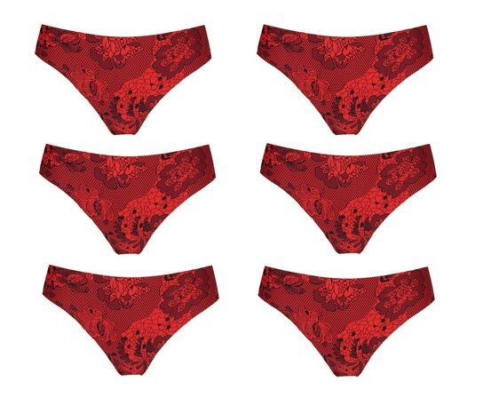 6-pack J&C Naadloze dames string 1704 rood geprint